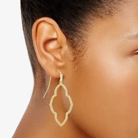 Kendra Scott Abbie Gold Open Frame Earrings with White Crystals - Picture 1 of 9